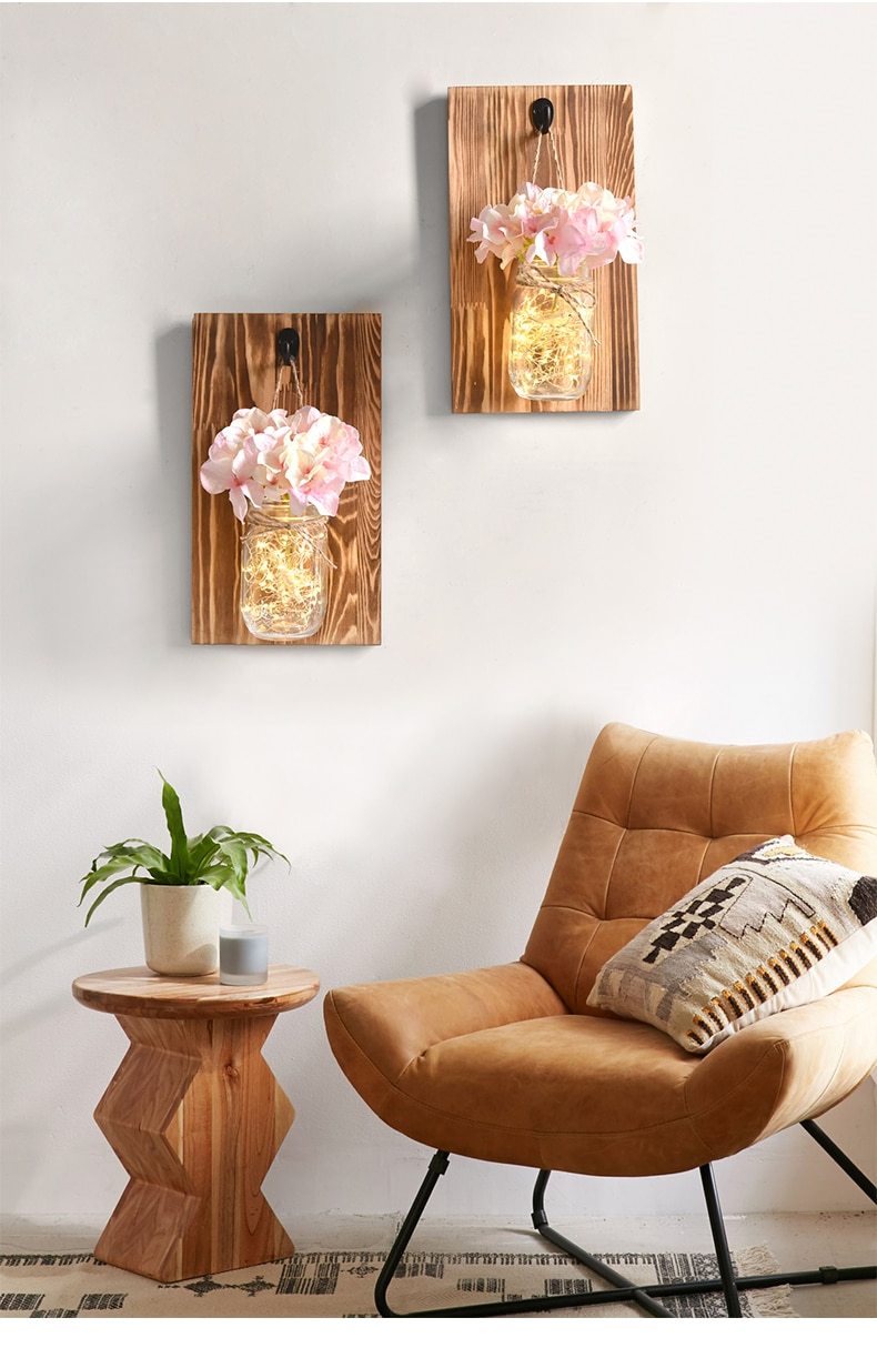Jinx - Wandmontiertes Einmachglas mit Lichterkette